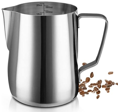 SIKEMAY Milk Frothing Pitcher Cup, 20oz/600ML Milk Frother Cup Stainless Steel Steaming Pitcher Milk Jug Coffee Latte Art Cappuccino Espresso Machine Accessories for Barista Steam Pitchers Tools