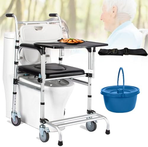 Spdazzleburst Comoda Sedia a rotelle, Sedia da Toilette Comoda Regolabile in Altezza, Comoda da Comodino per Anziani, Sedia da Doccia per disabili con Ruote, Comoda Sedia a rotelle da Doccia,B