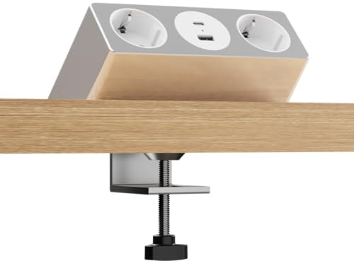 kalb | Nexura grenuttag, 2 x 230 VAC, USB A/C 30 W, flexibel montering med C-klämma eller monteringsplatta, 2 m kabel, plugg & Play, för lägenheten, kontoret och möbler, kabelhantering