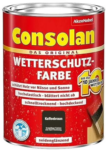 Consolan Wetterschutzfarbe, Deckender Holzschutz für Außen, Kaffeebraun, 750 ml