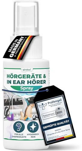 Qindoo Hörgerätereinigungsspray, reinigt Ohrenschmalz auch bei Kopfhörer, Headset oder In-Ear Ohrstöpsel, Hörgerätespray Reinigung 30ml (1 Flasche)