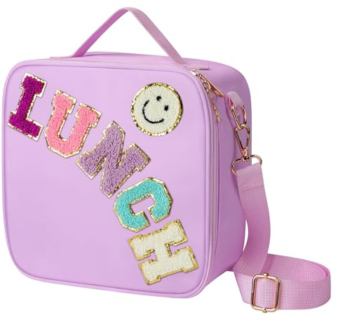 HOTUT Lunchtasche Kinder,Lunch Bag,Lunchbox Tasche Isoliert mit verstellbarem Schultergurt,Folienfutter,Thermotasche Tragbar für Schule, Reisen,Arbeit,Picknick-Hellviolett