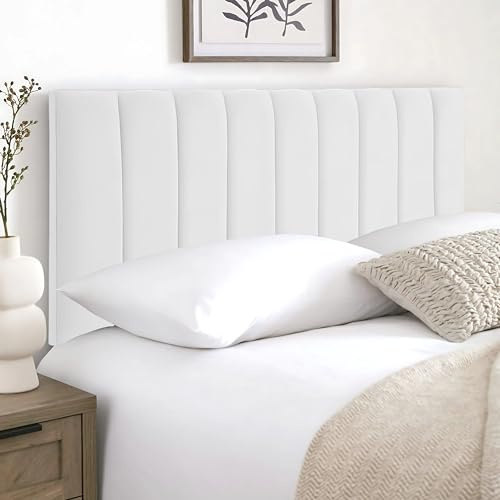 HB-1 Headboards for Beds – 9vp 24'' Divan Bed Headboard – Headboards for Divan Beds, Bedroom & Hotel Furniture, Elegant Soft Plush Fabric Head Board (White Plush, 4FT6 Double)