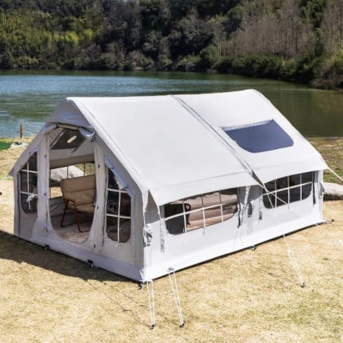 Miuxe Aufblasbares Zelt Haus 6 Personen Große Camping Zelt Mit Kaminöffnung & Dachfenster, Familienzelt Einfach Einzurichten Inflatable Tent, Schneller Aufbau 4-Jahreszeiten Gampingzelt