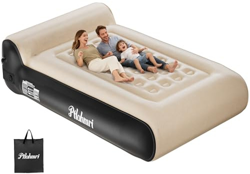 Ptlahmri Queen Air Mattress Full with Built in Pump for Camping 16 High Speed Inflatable Mattress Inflation Completed in 3 Minutes, Luxury Blow up Mattress Comfort Flocked Airbed for Guest,Home