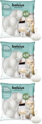 Bolsius Floating candles - Velas flotantes, blanco, 4.5cm (L) x 4.5cm (W) x 3cm (H), 20 unidades (Paquete de 3)