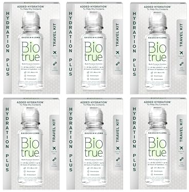 Biotrue Contact Lens Solution, Multi-Purpose Solution for Soft Contact Lenses, Lens Case Included, 2 FL OZ Travel Size (Pack of 6)