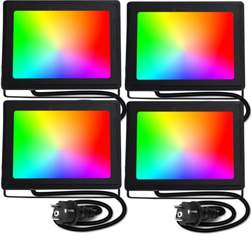 Aigostar - Foco LED RGB con Enchufe,50W,4 Piezas,con mando a distancia,iluminación de colores,6 modos de funcionamiento estroboscópico.Iluminación regulable,temporizador,IP65,Uso interior y exterior