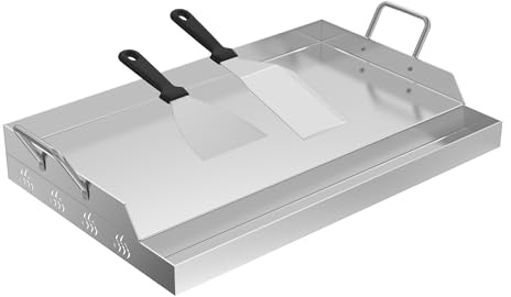 NAIZY BBQ Plancha Grillplatte 47 x 32 cm Edelstahl Grillmatte Universal Griddle mit 2 Griff & Grillspatel Grillpfanne Grillschale für Holzkohlegrill Gasgrill