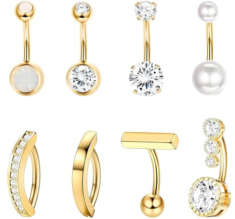 liuchanghe 8Piezas 14G Piercing Omblig, Piercing Ombligo largo de 10mm, Joyería para el Cuerpo