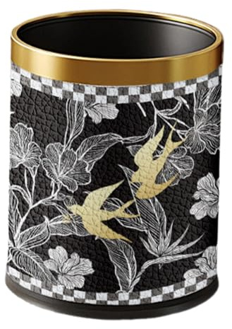 MagiDeal Poubelle double couche recouverte de cuir PU, ouverte sur le dessus, pour salon, salle de bain, salle de bricolage intérieure, Noir avec Bordure Dorée