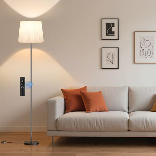 SIBRILLE Lampada da Terra Salotto, 9W con Telecomando& Interruttore a Pedale, 3000K-6000K Lampada da Lettura con E27 Lampadina, Lampade da Terra per Camera da Letto e Ufficio, Paralume Plissettato