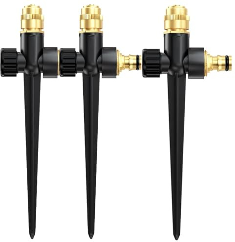 Metall-Rasensprinkler für Hof, 3 Stück, automatischer Garten-Wassersprinkler auf Spike-Basis, verstellbare Messingsprinklerdüse, 360 Grad, große Flächenabdeckung für Rasen, Gras, Terrasse