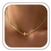 SLOONG Kreuz Kette Gold Damen Choker Kette mit Kreuz Anhänger Kreuzkette Goldkette Jesus Cross Halskette Damen Gold Christentum Schmuck Geschenke für Frauen Mädchen