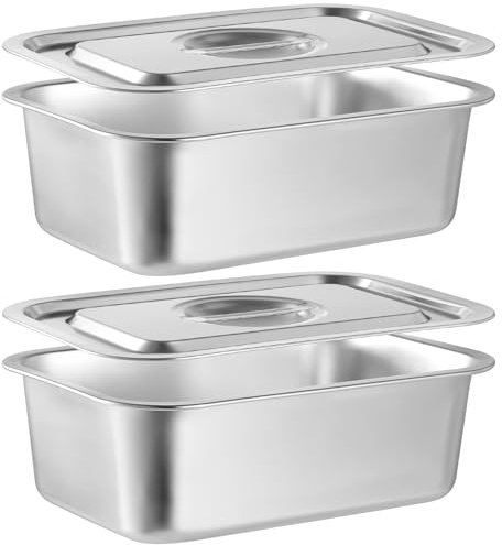 CODOHI 2 PACK 4 Inch Extra Deep Lasagna Baking Pan with Lid, 8.7x12.6Inch 304 Stainless Steel Large Baking Dish Tray for Oven, Thick Metal Roasting Pan for Casserole Brownie Turkey (Silver, M)