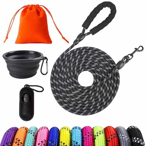 Schleppleine für Hunde,1.5M /3M /5M /10M /15M /20M /25M /30M Lang Robuste Hundeleine mit Abschließbarer Karabiner, Laufleine Trainingsleine für Welpen Kleine Mittlere Große Hunde (Black, 3M x 8mm)