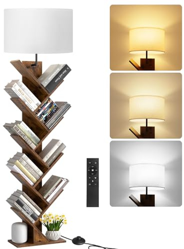 OUTONLIFE Libreria ad Albero a 9 Ripiani con Luce, Telecomando e Timer – Scaffale Salvaspazio Verticale in Legno, Piccola Libreria per Libri, CD, per Cameretta, Soggiorno, Ufficio