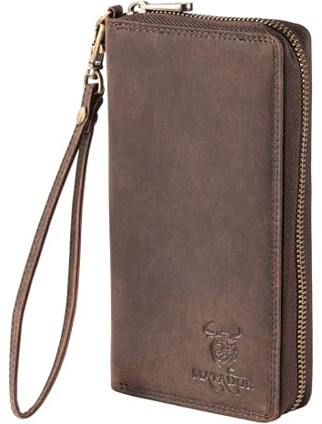 MATADOR Portemonnaie Damen Leder #Cadiz mit edler Geschenk Box, Eleganter Geldbeutel mit RFID Blocker, Luxus Geldbörse Damen Viele Kartenfächer in Braun Dunkel