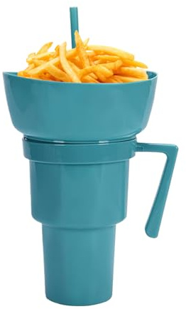 Zahoken Snack and Drink Combo Cup - Bowl Cup Combo, Drink Cups with Snack Bowl On Top, Popcorn Drinks Straw Cups, Snacks Drinks Container, Uitable for Living Room, Outdoor, Travel