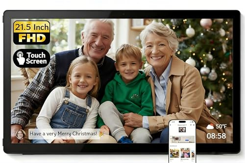 AILRINNI Cornice Digitale Foto 21.5 Pollici - Grande Cornice Foto Digitale WiFi, FHD IPS Screen, 32GB Memoria, Cornice Elettronica Foto Condividi di Foto e Video via App Frameo/USB, Auto-Rotazione