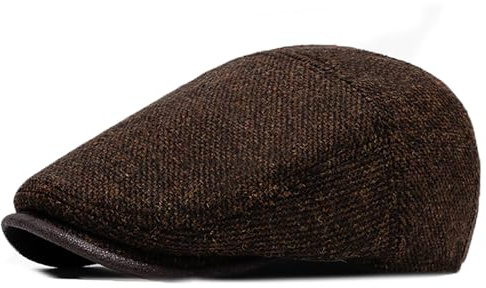 Gubbkeps Herr i Ullblandning, Justerbar Flat Cap Vintage Platt Newsboy Irish Keps, Klassisk Gubbkeps Murarhatt i och Gatsby Stil (Brun)