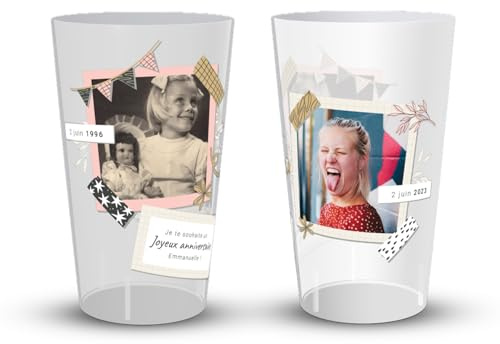 Wobz - Gobelet Personnalisé Anniversaire Deux Photos - Impression Quadrichromie digitale - Fabriqué En France - Prénom Et Âge Personnalisables - 25 cl - Pack de 10, 25, 50, 100, 250 et 500