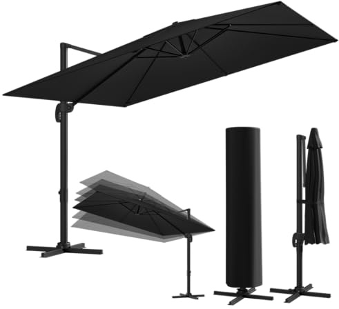 STEELSØN Lyrion Sonnenschirm rechteckig 300x300 cm - Ampelschirm inkl. Schutzhülle – Gartenschirm neigbar & 360° drehbar - UV50+ Sonnenschutz Terrasse - wetterfest – Aluminium Gestell - schwarz