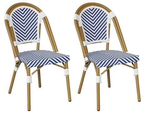 Rebecca Mobili 2er Set Stapelstühle, Gartenstühle für Außenbereich, Blau Weiß, Aluminiumgestell, Klassischer Stil – Maße HxBxT: 85 x 46 x 57 cm – Art. RE7267