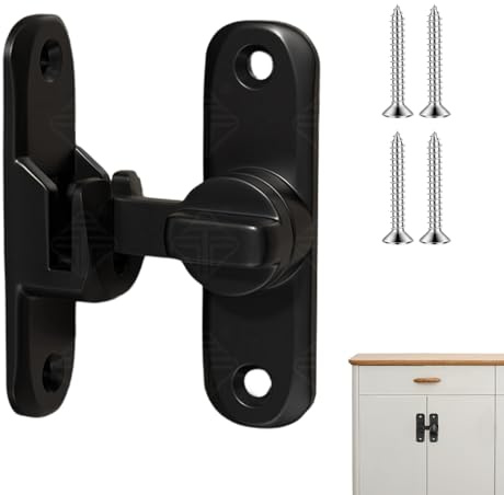 Sliding Door Lock, 90/180 Degree Sliding Door Latch Locks Gate Latch, Aluminium Alloy Door Lock for 90/180 Degree Installation, Supplied with 4 Screws, for Barns, Windows, Bathrooms and More(Black)