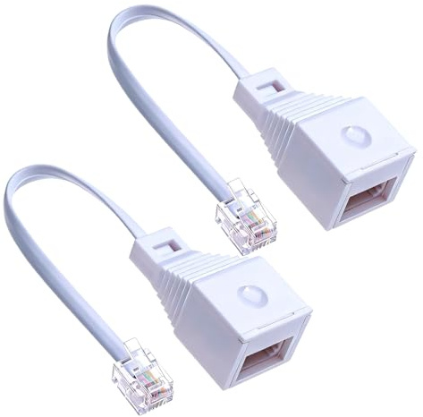 Omticova 2 Pcs RJ11 to BT Adapter, Male to Female Phone to Ethernet Adapter, Bt Digital Voice Adapter Universal Compatibility for Phones, Modems, Routers & Printers, 10cm Cable Length - White
