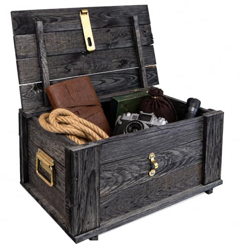 Kistenkolli Altes Land Holztruhe „Hugo“ mit Deckel – Aufbewahrungsbox & Spielzeugkiste aus Massivholz, 50x36x26 cm (Vintage schwarz)