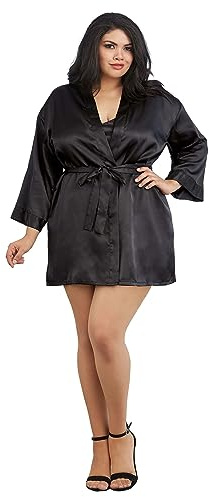 Dreamgirl Robe and Babydoll Set Plus Size, 1X/2X, Black