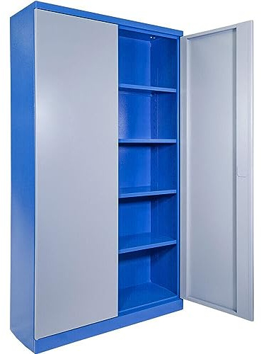 WERKZEUGSCHRANK TYP C | Ganzstahlkonstruktion, 4 verstellbare Fachböden, Zylinderschloss, 1100x380x1920 mm, Blau RAL 5015 / Grau RAL 7001