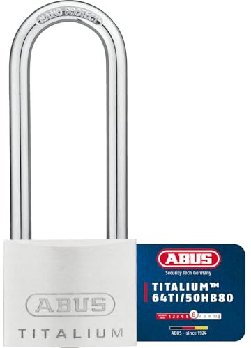 ABUS Padlock Titalium 64TI/50HB80 gl.-6511 - keyed Alike and with high Shackle - Basement Lock with Lock Body Made of Special Aluminium - Hardened Steel Shackle - ABUS Security Level 6