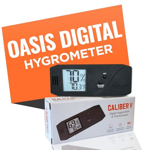 Oasis Caliber V Digital Hygrometer and Thermometer - Slim Hygrometer & Thermometer w/Digital Humidity Sensor Gauge for Precise Readings - Temperature & Humidity Sensor - Black - 4 W x 1 H