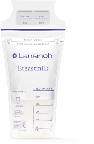 Lansinoh Sacchetti per latte materno, confezione da 200 pezzi, essenziali per bambini, congelamento e scongelamento rapido per l'alimentazione del biberon, resistenza ed elasticità superiori, 170 g