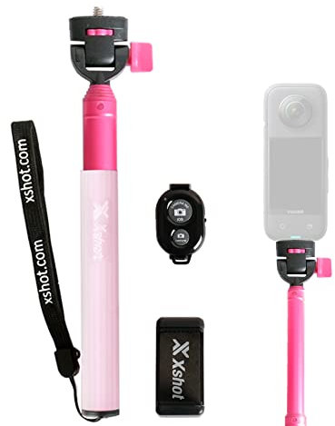XShot Extendable Selfie Stick Monopod Pole with Matching Comfortable Silicon Grip and Removable Wireless Bluetooth Remote - Pink AX1085