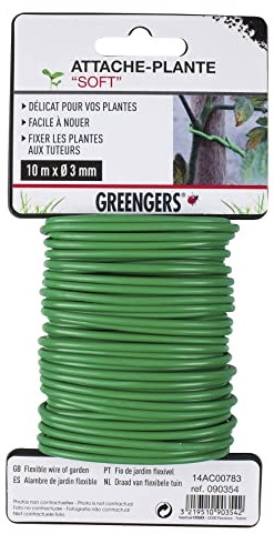 GREENGERS - Liens de jardinage pour ligatures, Ficelles de jardinage- Lien de tuteurage Soft,attache plantes souple- 10m x 3mm -Facile à nouer,permet d'attacher et maintenir vos plantes structurées