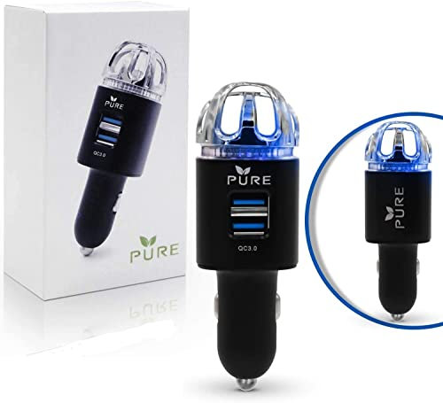 Purificador de aire para coche 3 en 1 Premium acero inoxidable HEPA filtro ionizador con doble USB de carga rápida 3.0 USBelimina alérgenos olor olor, humo, mascotas, polen Mold Bacteria