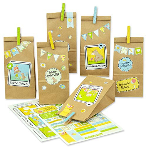 Papierdrachen 12 kreative Osternester zum Befüllen mit bunten Osteraufklebern - Ostergeschenk für Kinder - Grün Gelb - Osterdeko