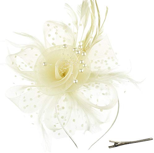 DRESHOW Fascinators per Capelli da Donna Fascinator Chapeau Nuptiale Plumes Cheveux Clip Accessoires Cocktail Royal Ascot
