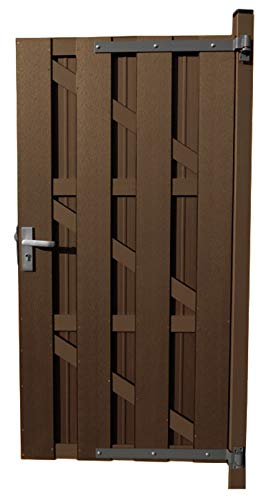 HORI Gartentor für WPC-Lamellenzaun I Zauntor aus WPC I Passend WPC-Zäunen I Anschlag DIN Links oder rechts I Inkl. Pfosten, Türdrücker, Beschläge, Aluanschlag I In 3 Farben: I braun I zum