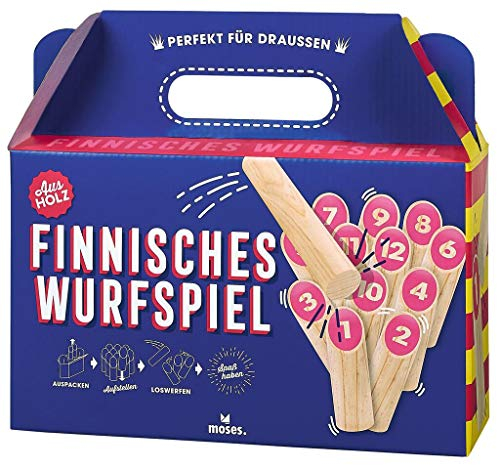 Moses 92110 Finnisches Wurfspiel | Outdoor Spiel aus Naturholz | Geschicklichkeitsspiel in Transportbox | Actionspiel für Erwachsene und Kinder