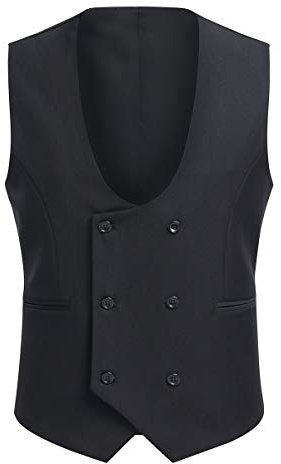 Allthemen Chaleco de Hombre Chaleco de Vestido Doble Botonadura Chaleco de Hombre Western con Cuello Redondo para Negocios