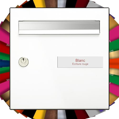 Adhesive PVC Letterbox Plaque | Engraved Plaque to Personalise 10 x 2.5 cm 1 to 3 Lines without extra (White Red Text)