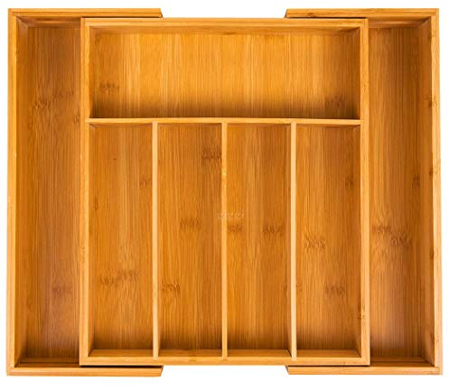 Giggi Bamboo Extendable Cutlery Tray & Organiser| for Drawer | 5-7 Compartment |Knife and Utensils Holder Rack