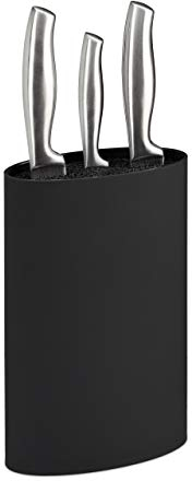 Relaxdays Messerblock oval, Messerhalter unbestückt, Messeraufbewahrung mit Borsten, HxBxT: 22 x 16,5 x 6,5 cm, schwarz