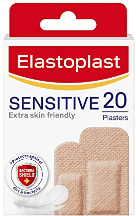 Elastoplast Sensitive Hypoallergenic Plasters Light (20 Pieces), for Painless Removal, Soft and Breathable Fabric Plasters, Strong Adhesive, Light Skin Tone, for Sensitive Skin