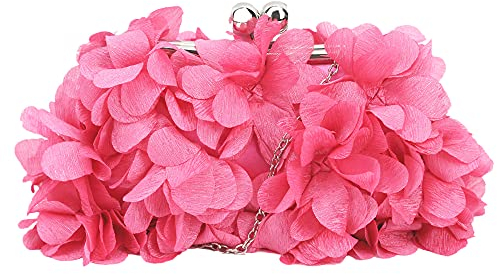 MEGAUK Damen Elegante Handtasche Blumen Clutch Seide Abendtasche Henkeltasche Crossbody Bag mit Kette Kisslock Design, Rosa