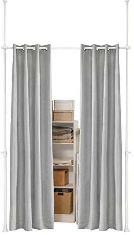 SoBuy Raumteiler Verstellbar - Verdunklungsvorhänge mit Gardinenstange ohne Bohren für Schlafzimmer, Wohnzimmer Hellgrau KLS12-HG